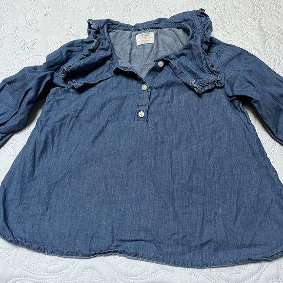 Crewcuts Ruffle Collar Chambray Blouse Size 6/7 - Picture 3 of 6
